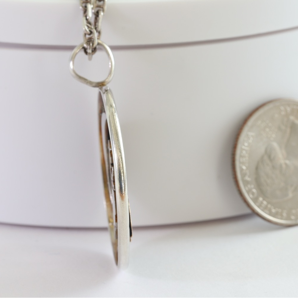 Sterling Silver Witch on Broom Pendant Necklace with Copper Moonlit Background - Picture 4 of 7